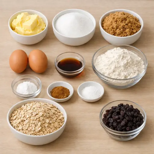 Ingredients for Traditional Oatmeal Cookies