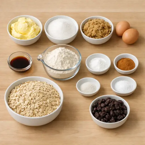 Ingredients for Traditional Oatmeal Raisin Cookies