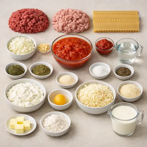 Ingredients for Traditional Pasta Lasagna