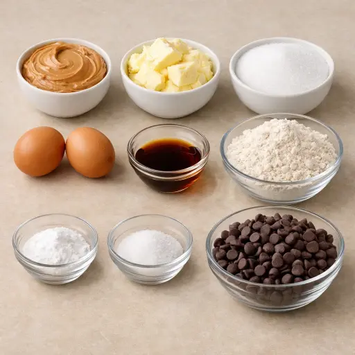 Ingredients for Traditional Peanut Butter Chocolate Chip Cookies