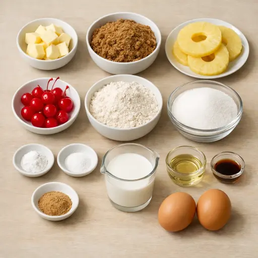 Ingredients for Traditional Pineapple Upside-Down Cake
