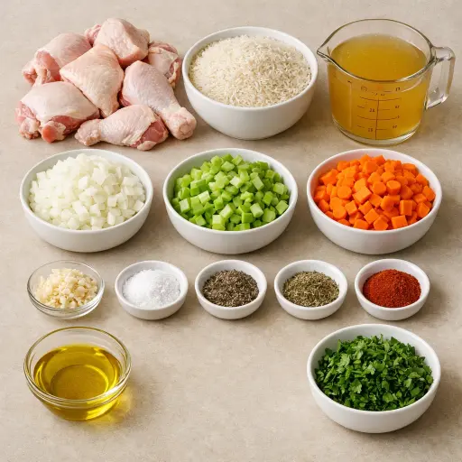 Ingredients for Traditional Rice and Chicken Bake