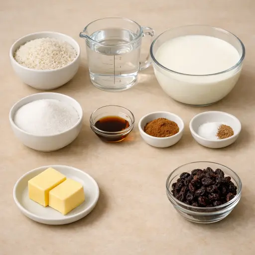 Ingredients for Traditional Rice Pudding