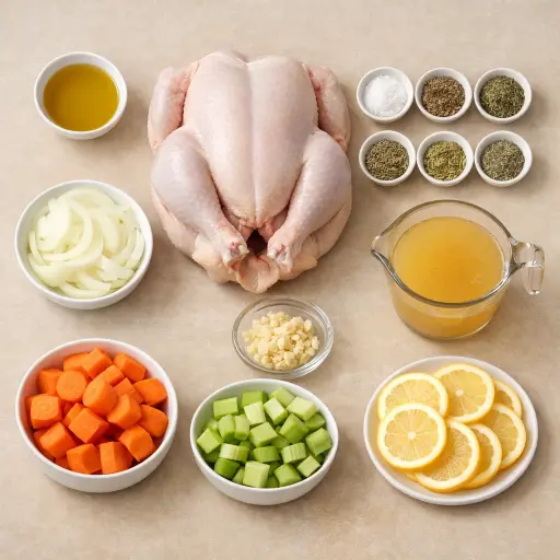 Ingredients for Traditional Slow-Cooked Herb Chicken
