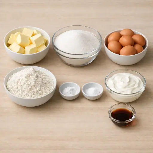 Ingredients for Traditional Sour Cream Pound Cake