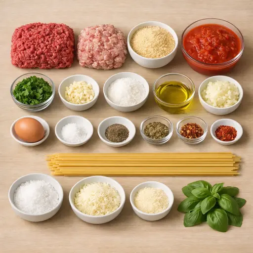 Ingredients for Traditional Spaghetti and Meatballs
