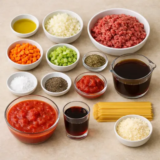Ingredients for Traditional Spaghetti Bolognese