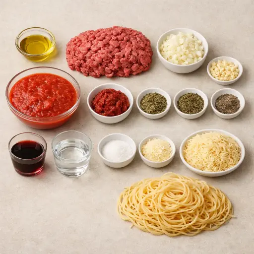 Ingredients for Traditional Spaghetti Meat Sauce