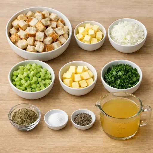 Ingredients for Traditional Thanksgiving Dressing