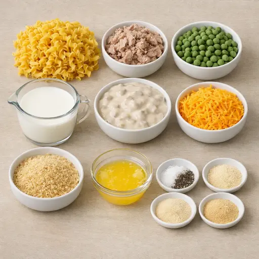 Ingredients for Traditional Tuna Noodle Bake