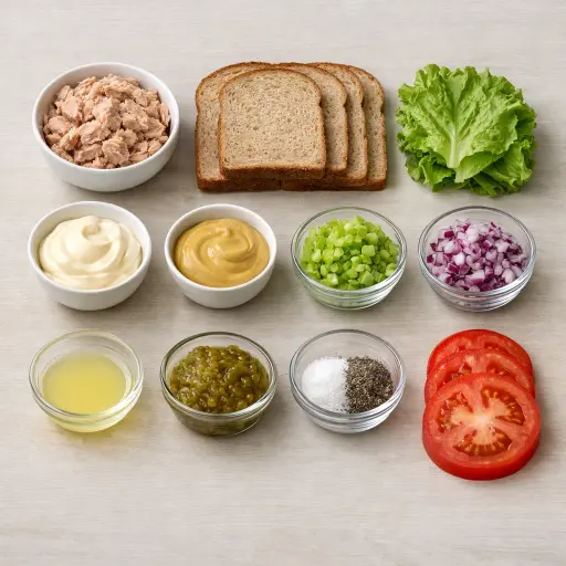 Ingredients for Traditional Tuna Salad Sandwich