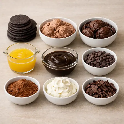 Ingredients for Triple Chocolate Fudge Ice Cream Cake