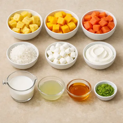 Ingredients for Tropical Ambrosia Fruit Salad