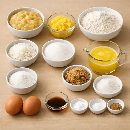 Ingredients for Tropical Banana Bread with Coconut and Pineapple