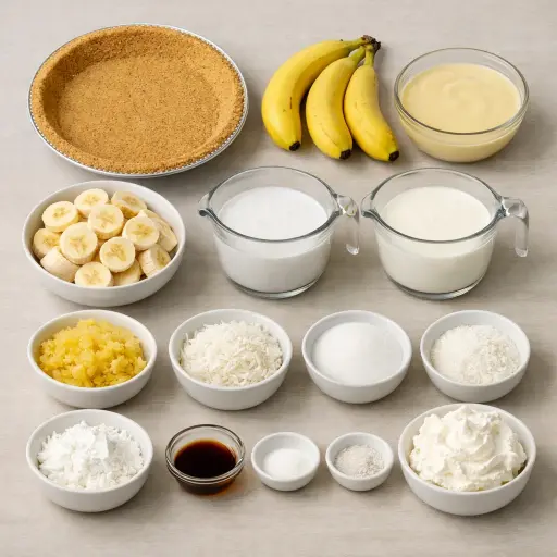 Ingredients for Tropical Banana Coconut Pudding Pie