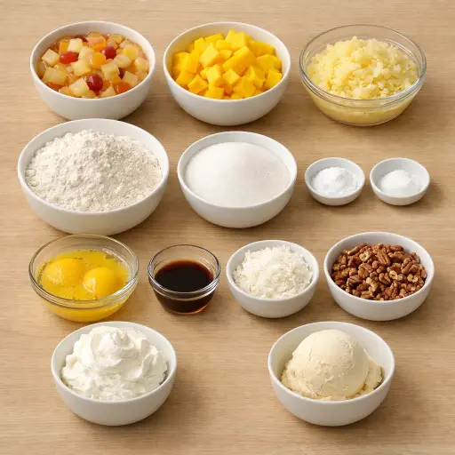 Ingredients for Tropical Breeze Fruit Cocktail Cake