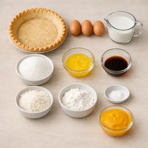 Ingredients for Tropical Coconut Custard Pie with Mango Swirl
