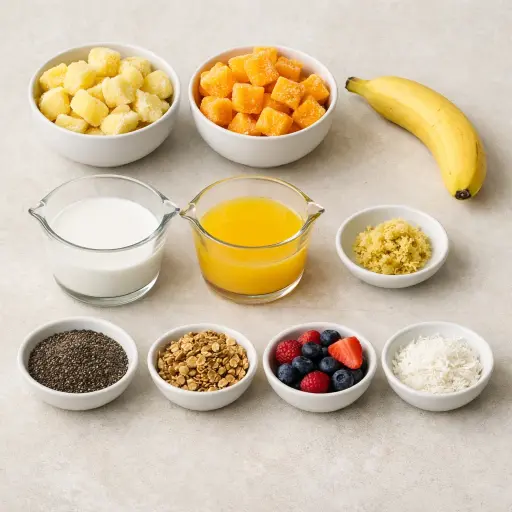 Ingredients for Tropical Ginger Chia Smoothie Bowl