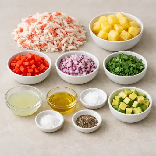 Ingredients for Tropical Imitation Crab Salad