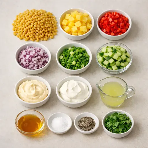 Ingredients for Tropical Macaroni Salad with Pineapple and Lime