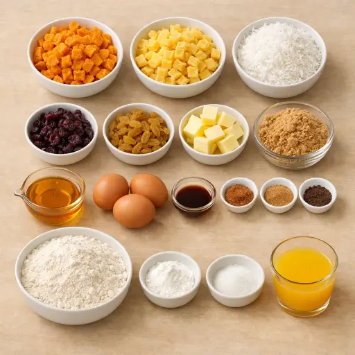 Ingredients for Tropical Nut-Free Fruitcake