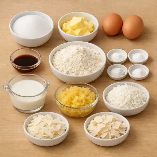 Ingredients for Tropical Pineapple Coconut Dream Cake