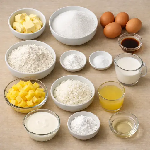 Ingredients for Tropical Pineapple Coconut Layer Cake