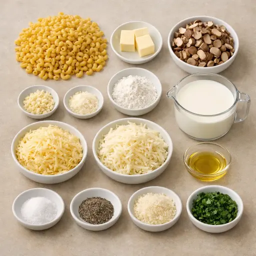 Ingredients for Truffle Mushroom Mac and Cheese