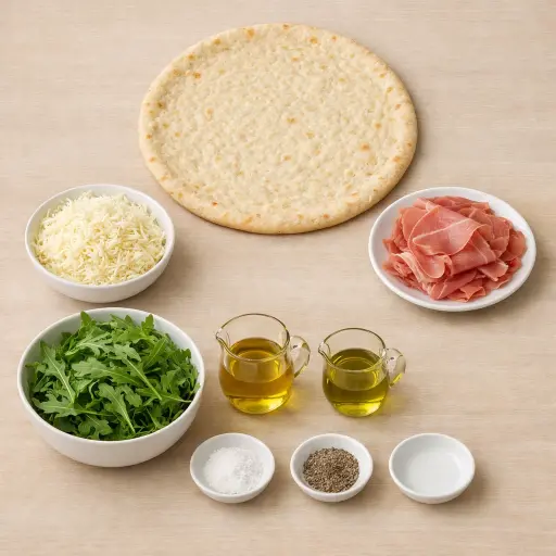 Ingredients for Truffle Pizza with Arugula and Prosciutto