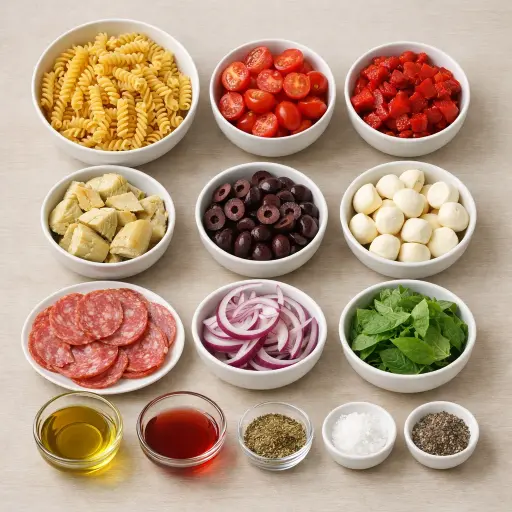 Ingredients for Tuscan Antipasto Fusilli Salad