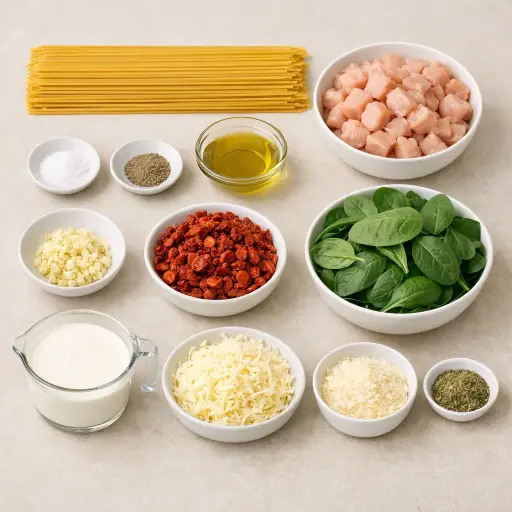 Ingredients for Tuscan Chicken Spaghetti Casserole