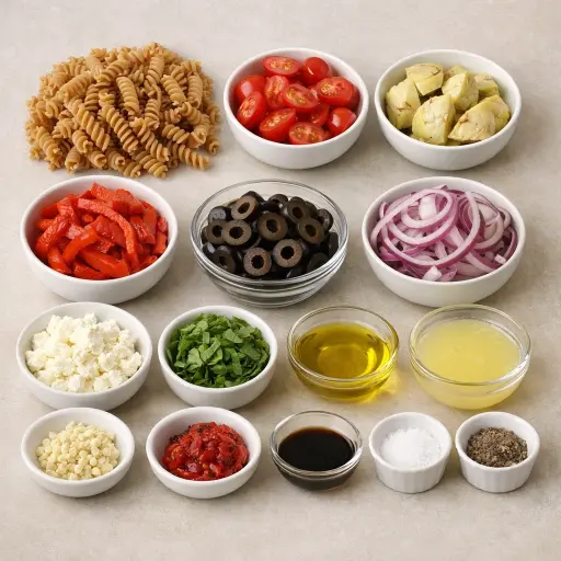 Ingredients for Tuscan Harvest Pasta Salad
