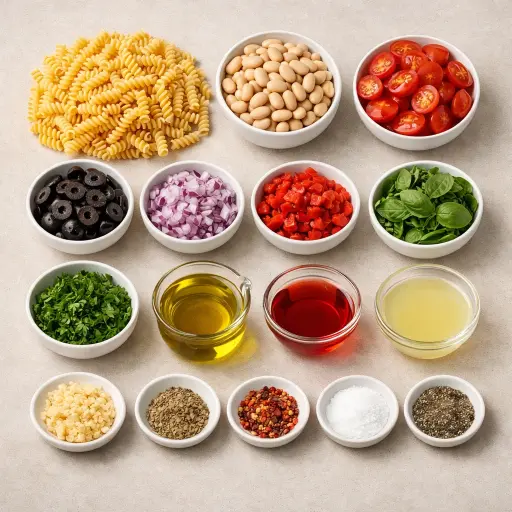 Ingredients for Tuscan Herb & Bean Pasta Salad