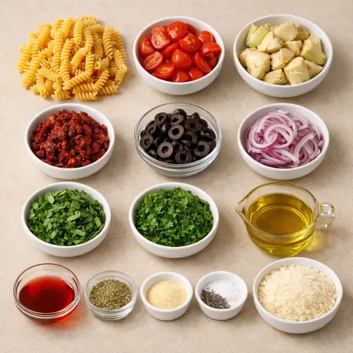 Ingredients for Tuscan Herb Italian Pasta Salad