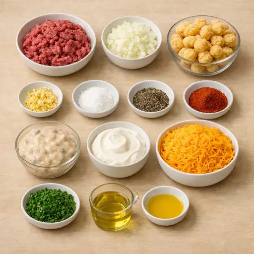 Ingredients for Ultimate Cheesy Tater Tot Casserole