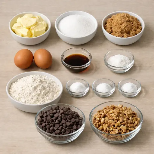 Ingredients for Ultimate Chocolate Chip Cookies