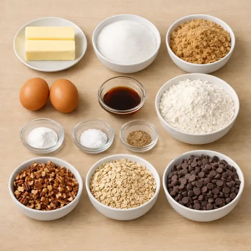 Ingredients for Ultimate Crunchy Chocolate Chip Cookies