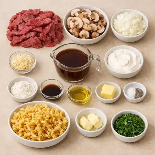Ingredients for Ultimate Easy Beef Stroganoff