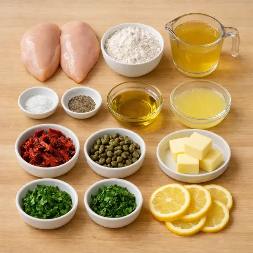 Ingredients for Unique Chicken Piccata with Sun-Dried Tomatoes