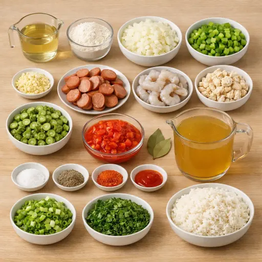 Ingredients for Unique Creole Seafood Gumbo with Andouille Sausage