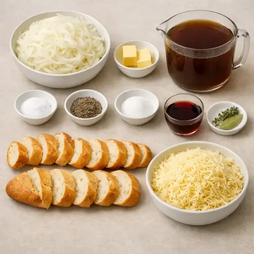 Ingredients for Unique French Onion Soup with Red Wine and Thyme