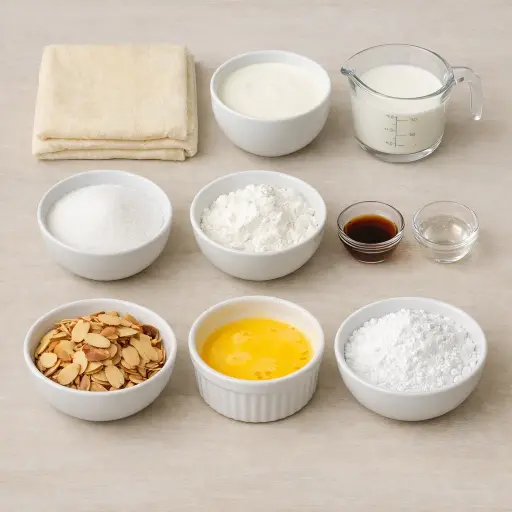 Ingredients for Vanilla Almond Cream Filled Puff Pastry