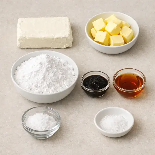 Ingredients for Vanilla Bean Maple Cream Cheese Frosting