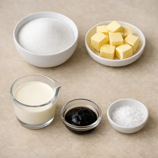 Ingredients for Vanilla Bean Salted Caramel Sauce