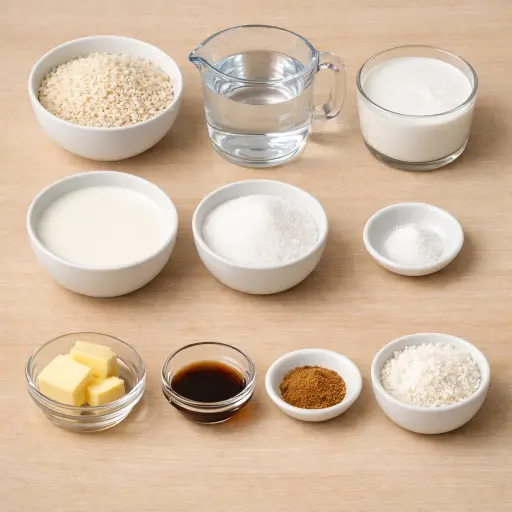 Ingredients for Vanilla Coconut Rice Pudding