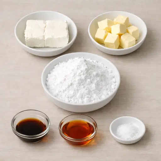 Ingredients for Vanilla Maple Cream Cheese Frosting