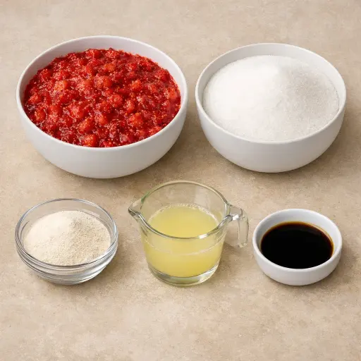 Ingredients for Vanilla Strawberry Freezer Jam
