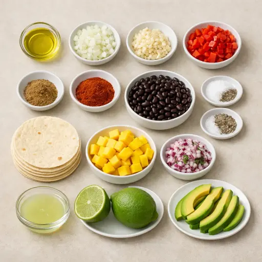 Ingredients for Vegan Tacos with Black Beans and Mango Salsa