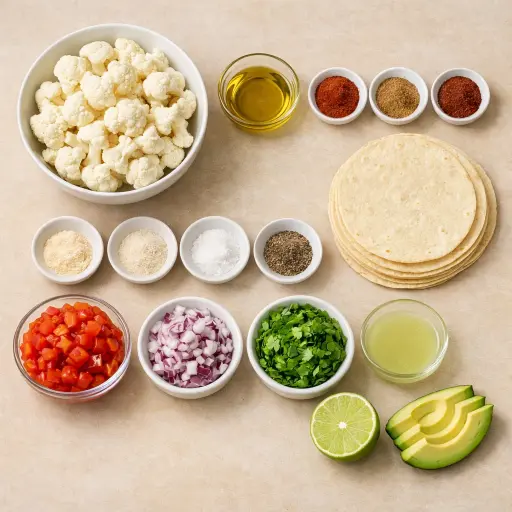 Ingredients for Vegan Tacos with Cauliflower Filling