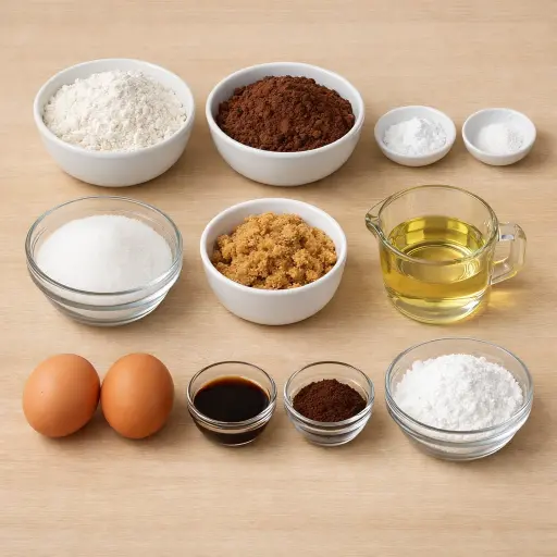 Ingredients for Velvet Chocolate Crinkle Cookies